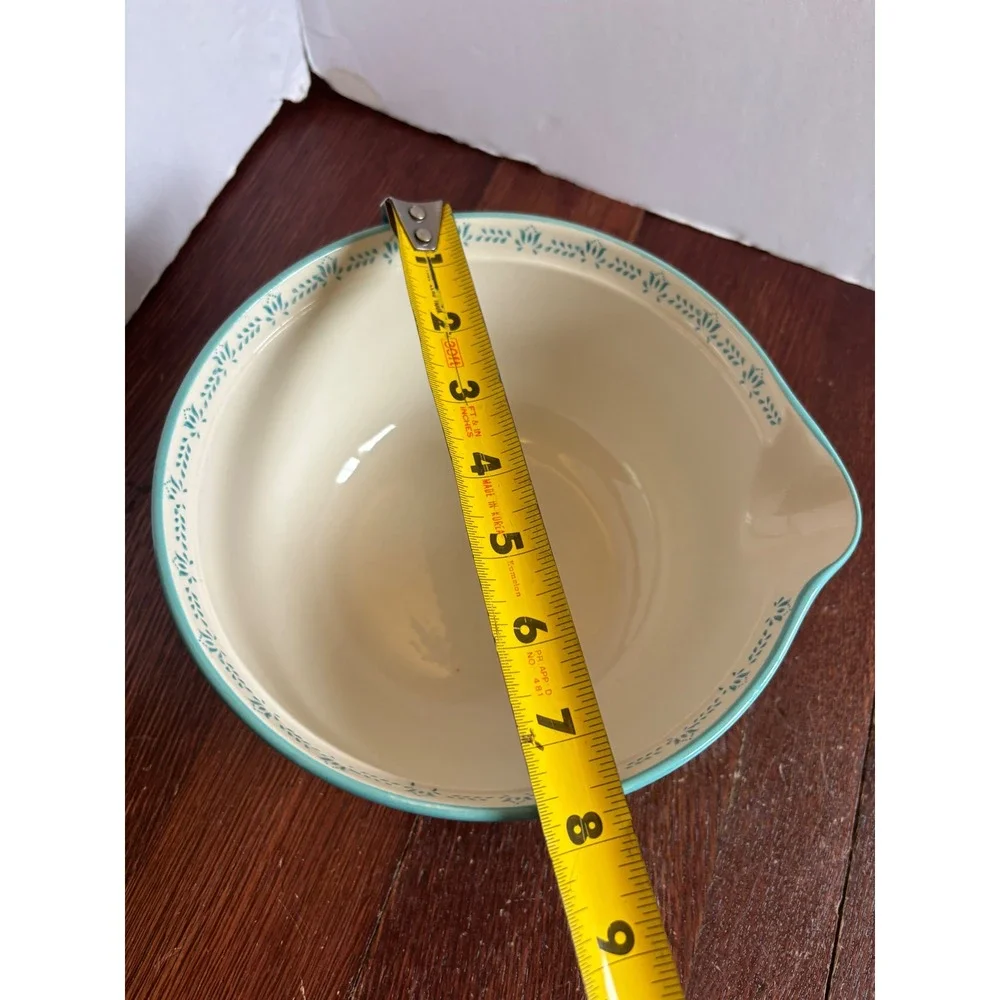 The Pioneer Woman Teal Floral Embossed Stoneware Batter Bowl with Pour Spout 8in
